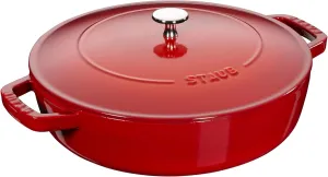STAUB Cast Iron Sauté Pan, Chistera Lid, Round, 28 cm, 3.7 L, Cherry Red