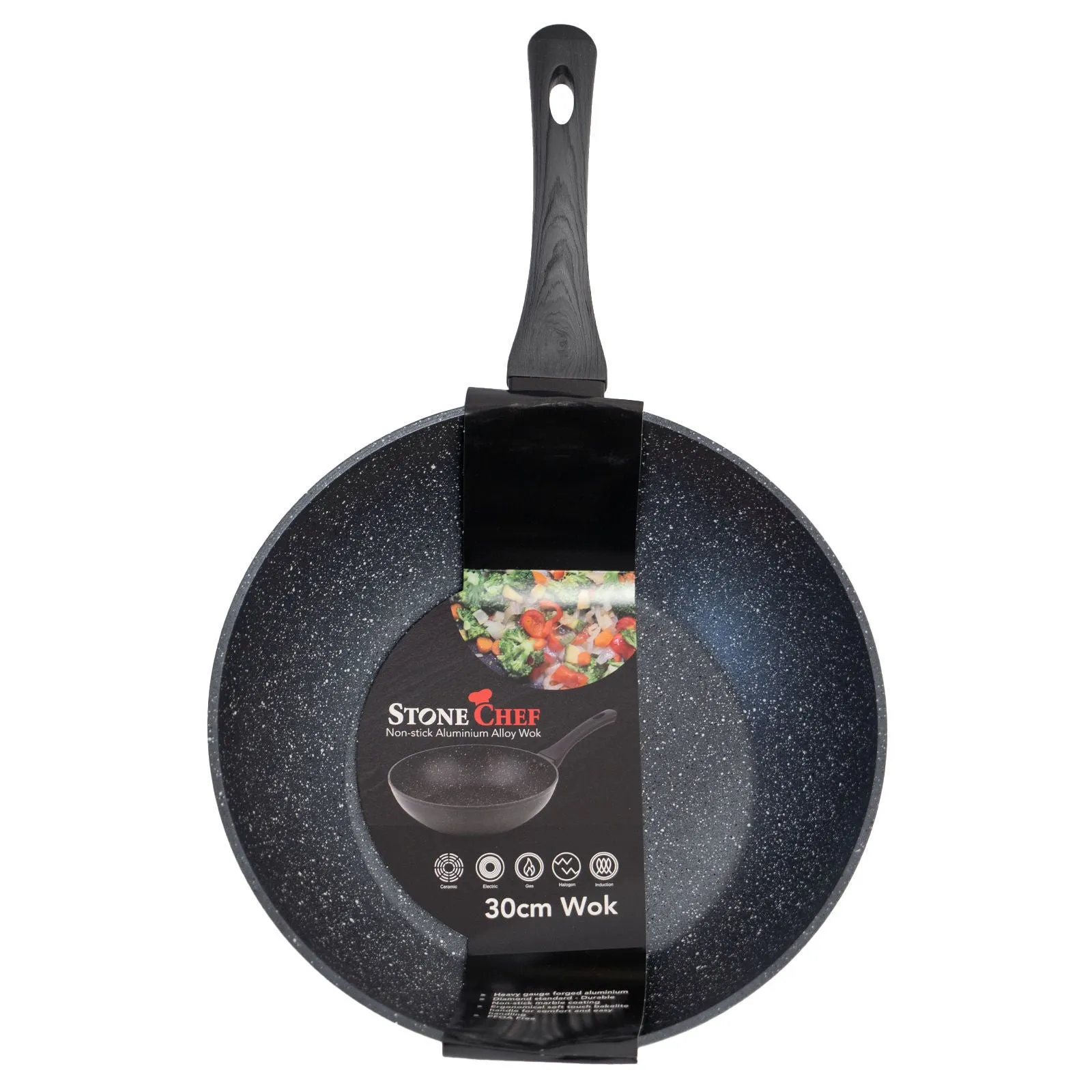 Stone Chef Forged Wok Non Stick Cookware Kitchen Grey Handle - 30cm