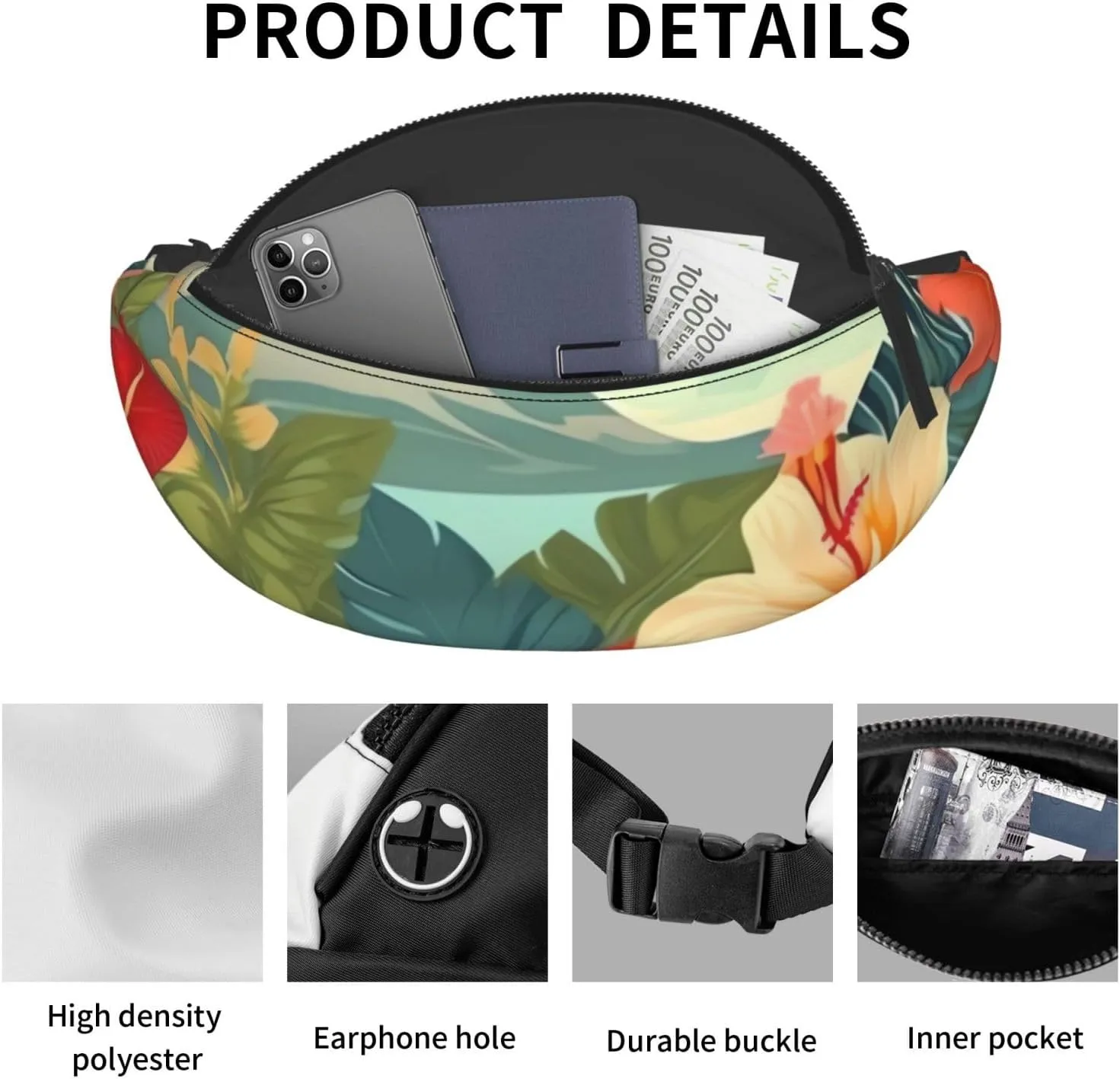 summer hawaiian Fanny Pack for Man Women Waist Bag Adjustable Belt Casual Chest Bag Bum Bags for Travel Sports Running Hiking Waist Packs