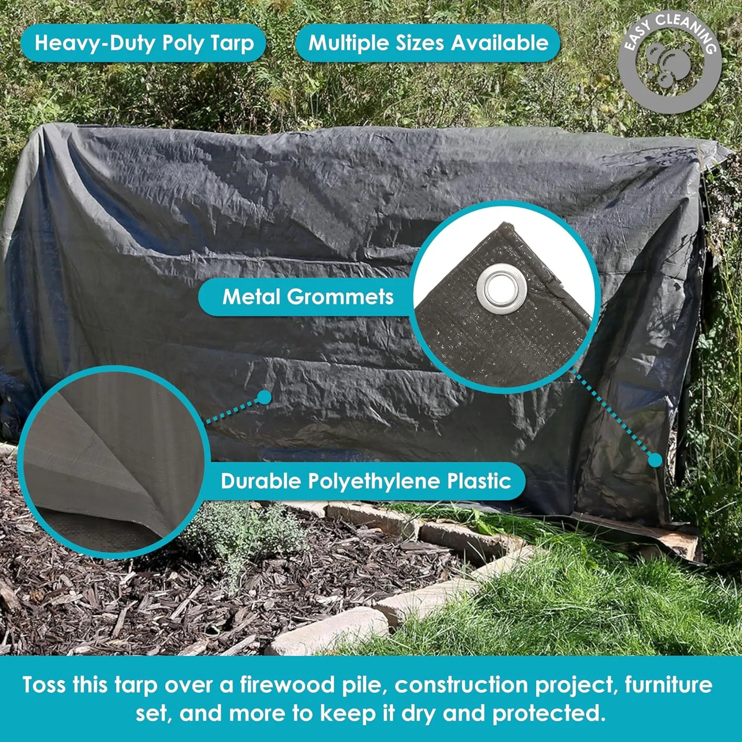 Sunnydaze 16 x 20 Foot Plastic Reversible Heavy-Duty Multipurpose Tarp - Laminated on Both Sides - Dark Gray