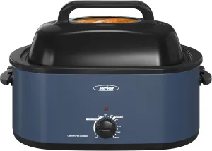 Sunvivi Roaster Oven, Electric Roaster Oven with Viewing Lid, 30lb 26-Quart Turkey Roaster with Unique Defrost/Warm Function, Large Roaster with Removable Pan & Rack, Stainless Steel, Blue