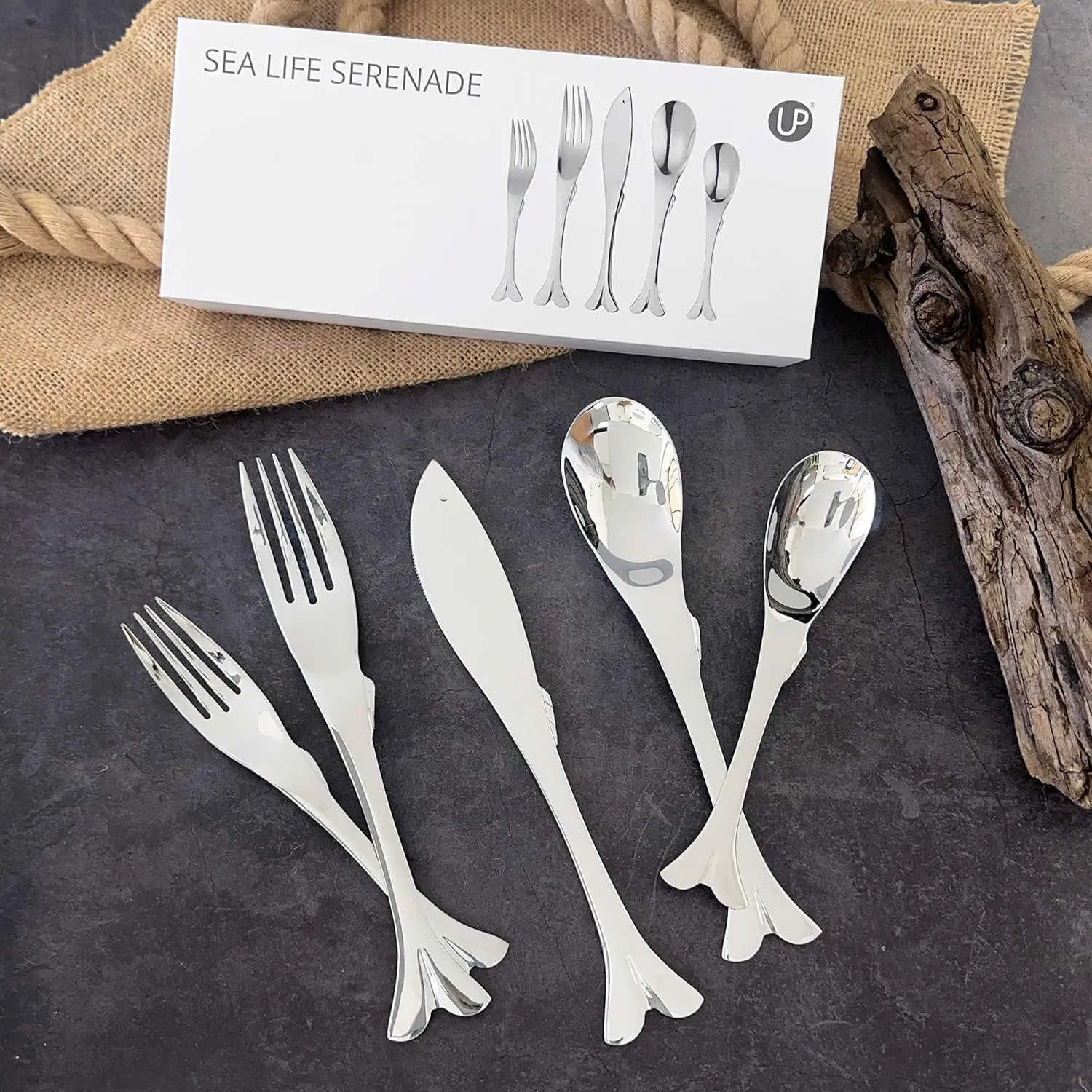 Supreme Housewares 20-Piece Fish Shaped Flatware Set, 18/8 Stainless Steel Silverware Cutlery Set, Service for 4, Mirror Polished, Dishwasher Safe (Fish)