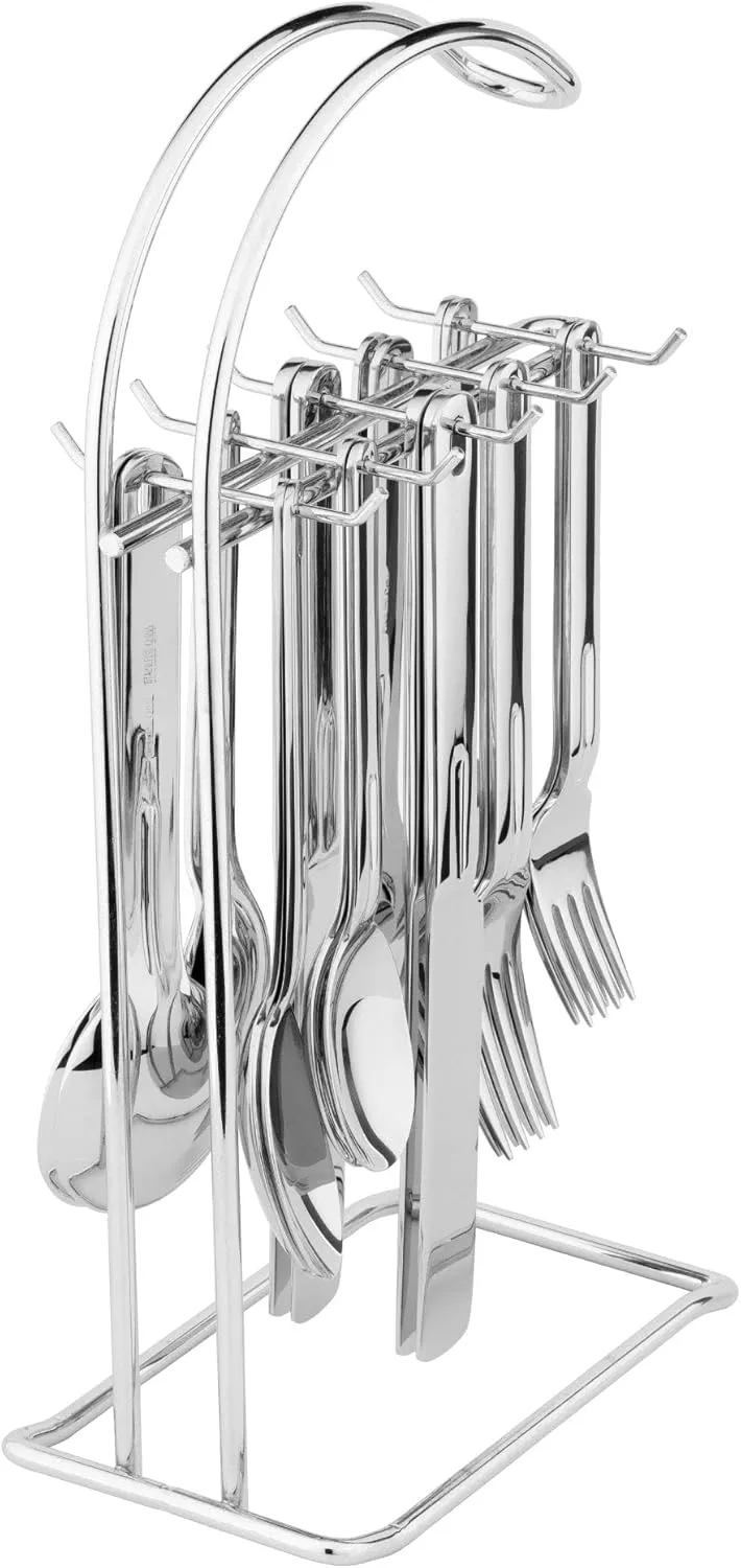 Supreme Housewares 20-Piece Stainless Steel Flatware Set with 1-Piece 12" Stand, Service for 4, Include Knives Forks Spoons Teaspoons Salad Forks Hanging Stand, Mirror Polished, Dishwasher Safe