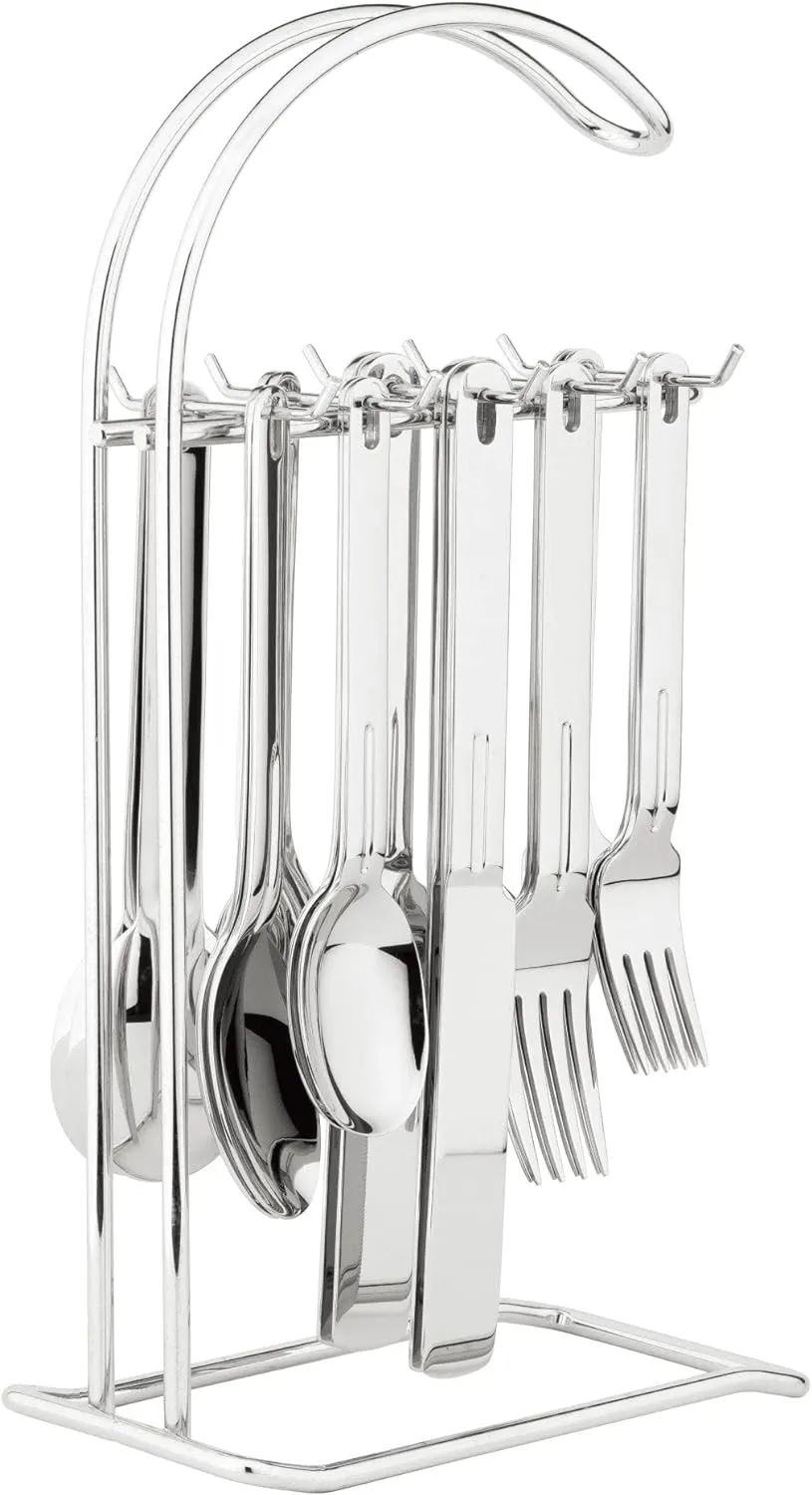 Supreme Housewares 20-Piece Stainless Steel Flatware Set with 1-Piece 12" Stand, Service for 4, Include Knives Forks Spoons Teaspoons Salad Forks Hanging Stand, Mirror Polished, Dishwasher Safe