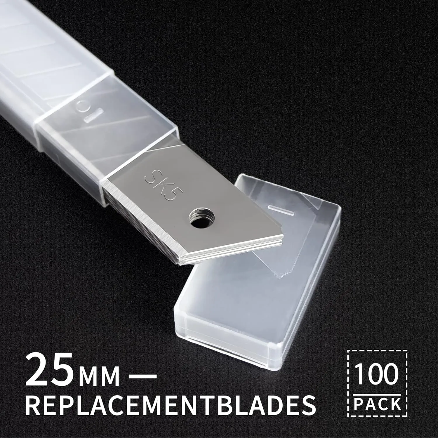 T TOVIA 25MM Heavy Duty Utility Knife, Box Cutter SK-5 Retract Blades, Snap-Off Cutters with Rubber Grip for Cardboard, Boxes, DIY Crafts (100-Pack Replacement Blades)