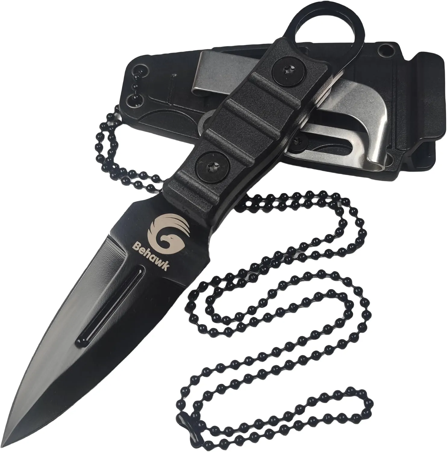 Tactical Fixed Blade Knife,Compact Neck Knife with Sheath,EDC Knife with Clip and Lanyard,Spear point For Hunting Camping Hiking Fishing