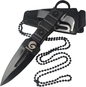 Tactical Fixed Blade Knife,Compact Neck Knife with Sheath,EDC Knife with Clip and Lanyard,Spear point For Hunting Camping Hiking Fishing