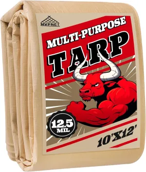 Tarp 10x12 Heavy Duty Waterproof Beige Tarp 12.5mil,Durable,Multipurpose, Weather Resistant,Uv Resistant,Tear Resistant,Can Be Used for Outdoor Furniture,Cars,Ships,Roofs-by MVPNET