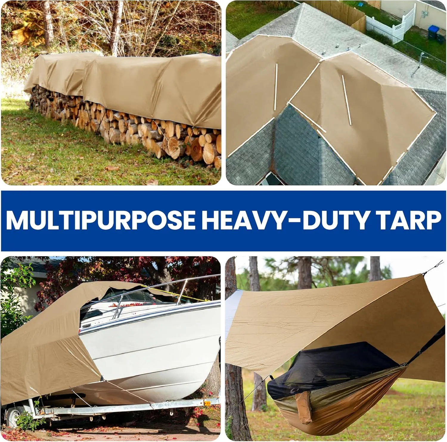 Tarp 10x12 Heavy Duty Waterproof Beige Tarp 12.5mil,Durable,Multipurpose, Weather Resistant,Uv Resistant,Tear Resistant,Can Be Used for Outdoor Furniture,Cars,Ships,Roofs-by MVPNET