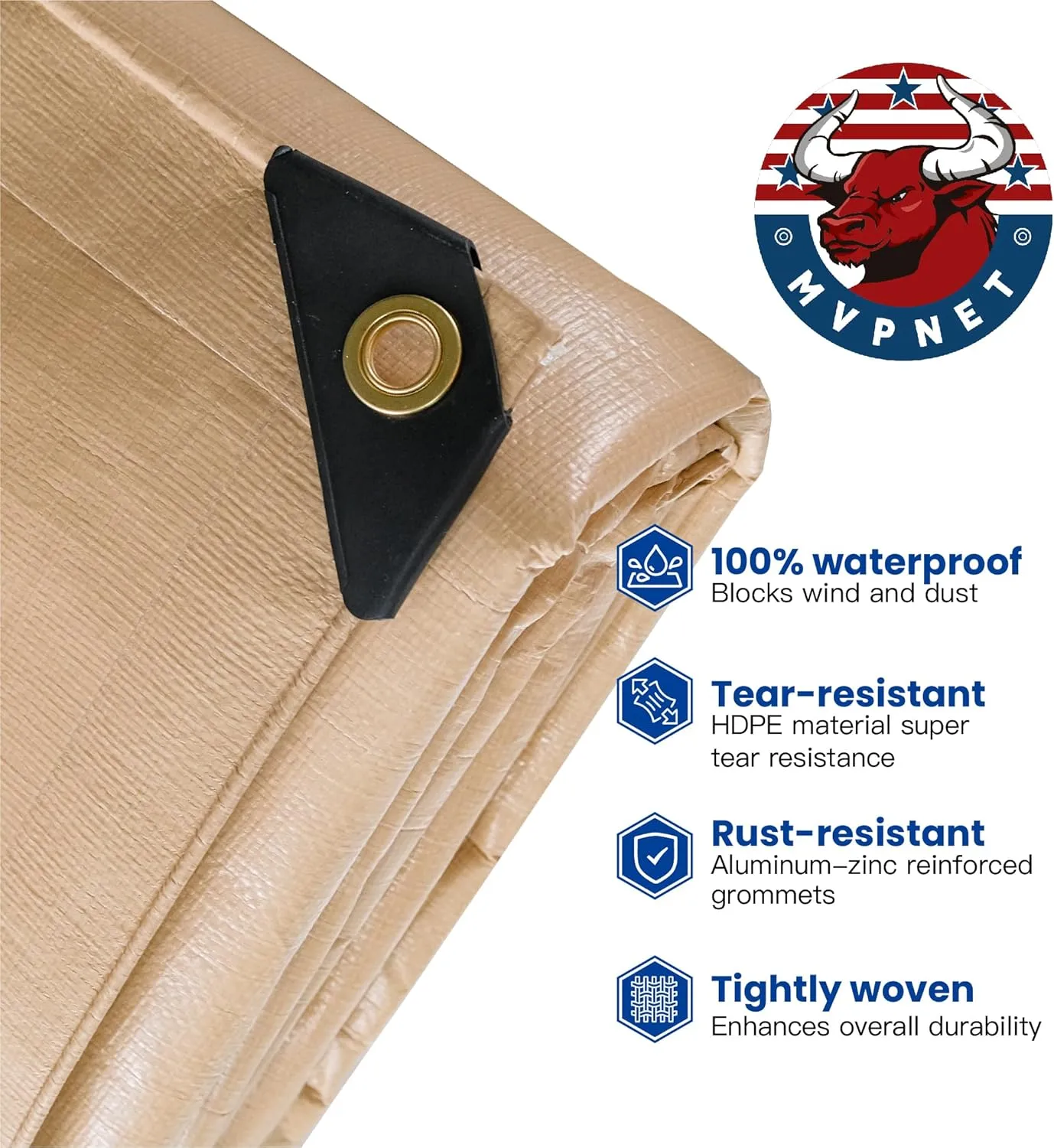 Tarp 10x12 Heavy Duty Waterproof Beige Tarp 12.5mil,Durable,Multipurpose, Weather Resistant,Uv Resistant,Tear Resistant,Can Be Used for Outdoor Furniture,Cars,Ships,Roofs-by MVPNET