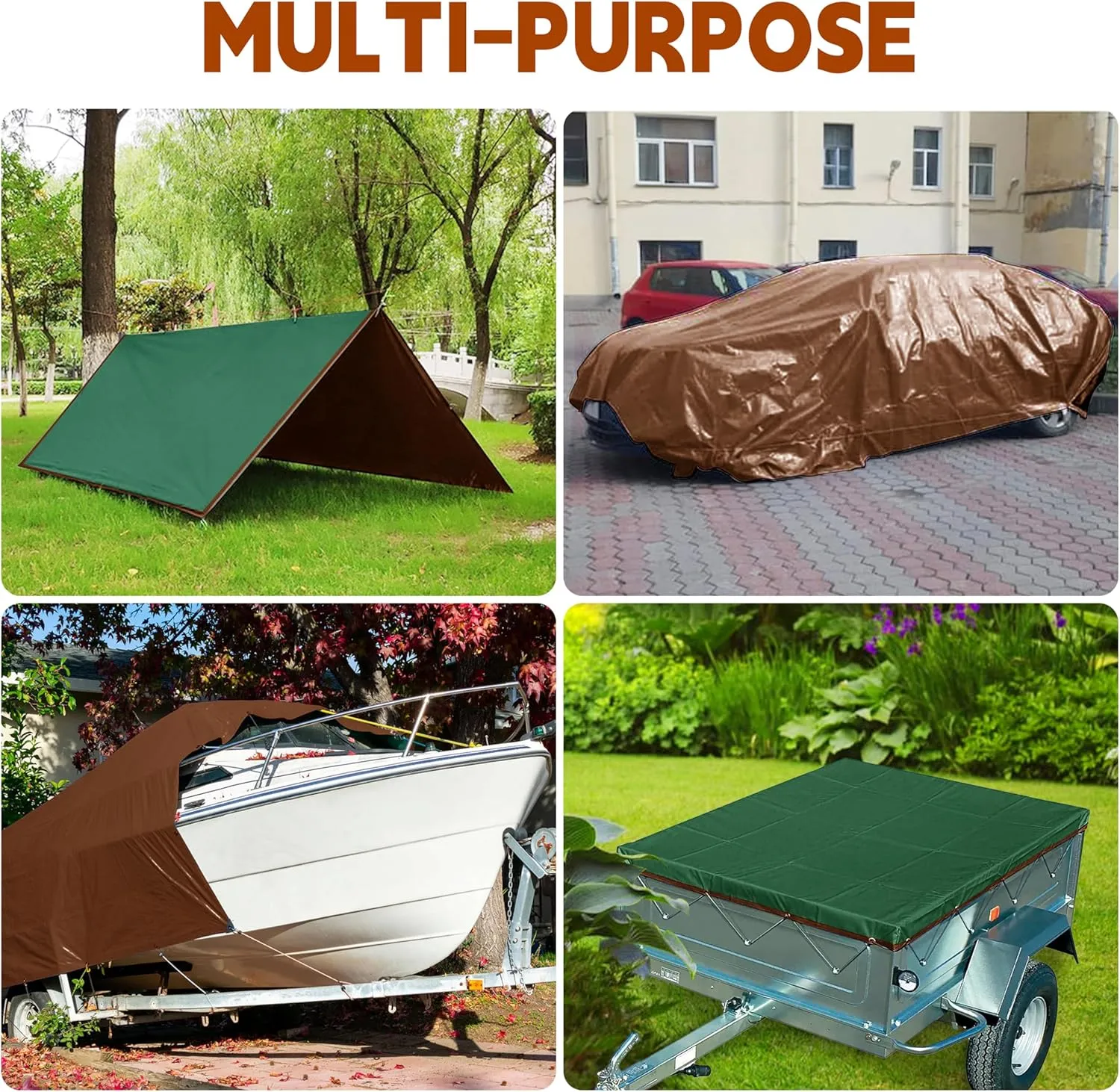 Tarp 12x20 ft 100% Waterproof 7mil Durable Grommets and Reinforced Edges,Uv Resistant,Green/Brown Tarp,Emergency Rain Shelter,Outdoor Cover and Camping Use -by MVPNET