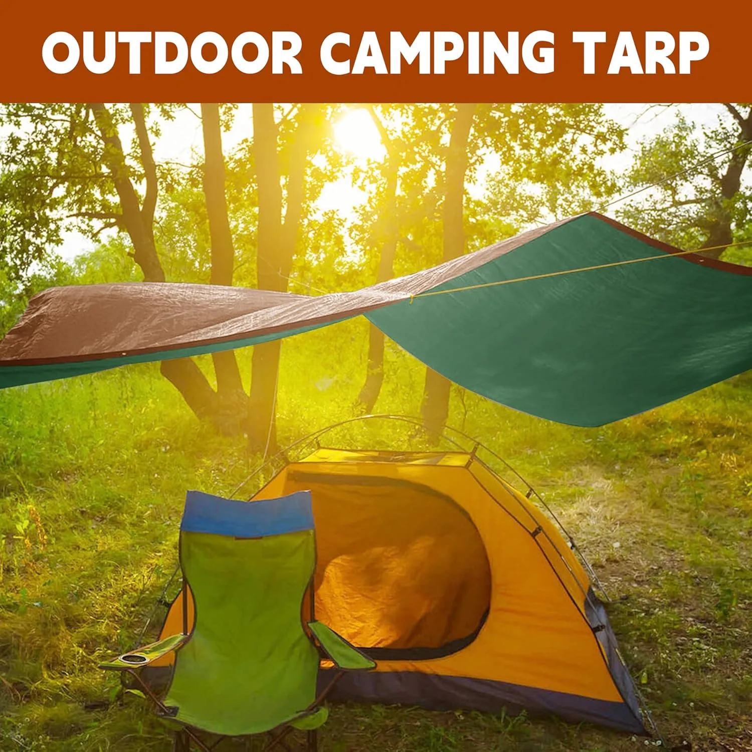 Tarp 12x20 ft 100% Waterproof 7mil Durable Grommets and Reinforced Edges,Uv Resistant,Green/Brown Tarp,Emergency Rain Shelter,Outdoor Cover and Camping Use -by MVPNET