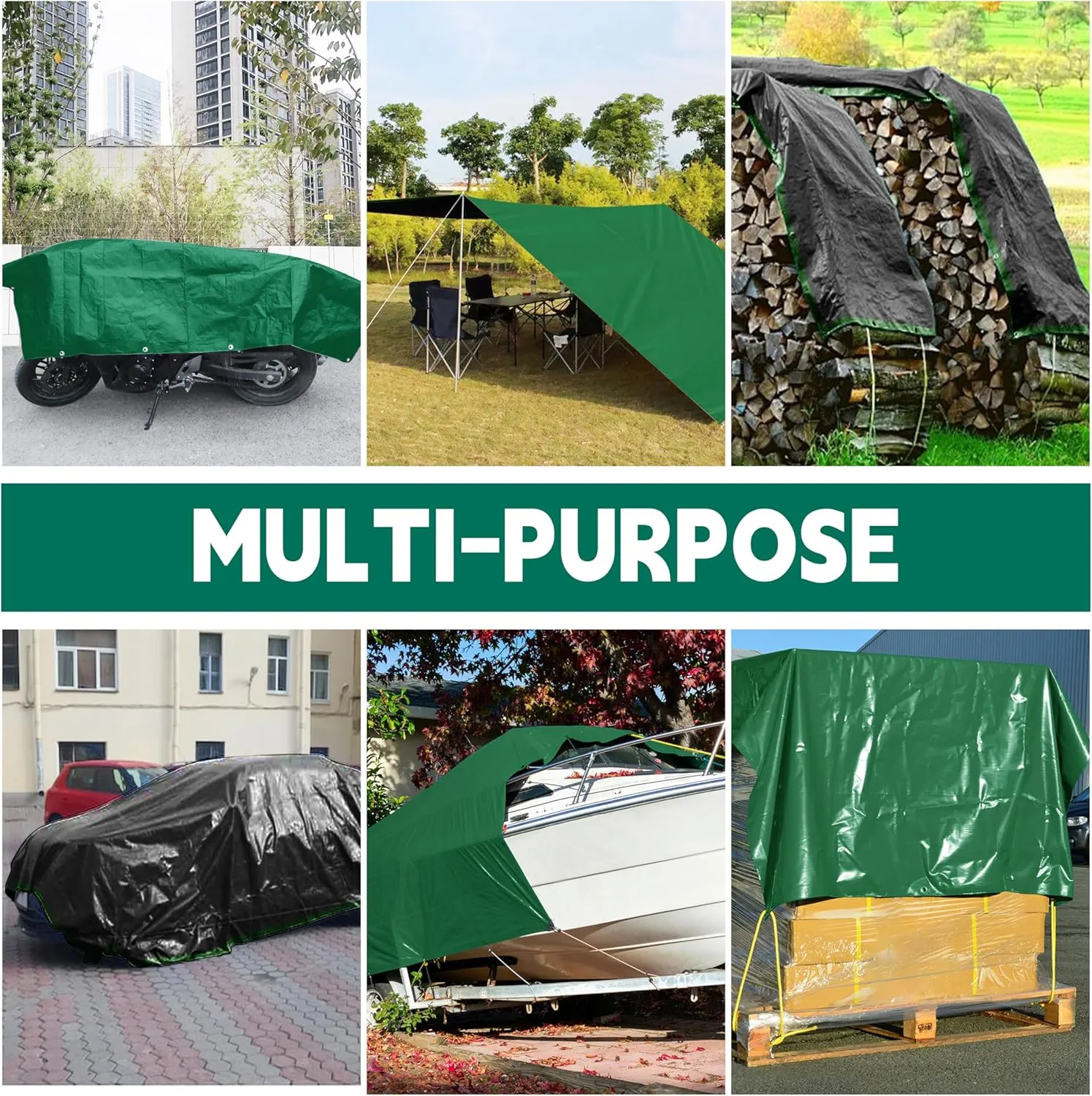 Tarp 15x25 ft Heavy Duty 100% Waterproof 10mil,UV Resistant,Durable Grommets and Reinforced Edges Green/Black Tarp for Camping, Swimming Pools,Car Coverage -by MVPNET
