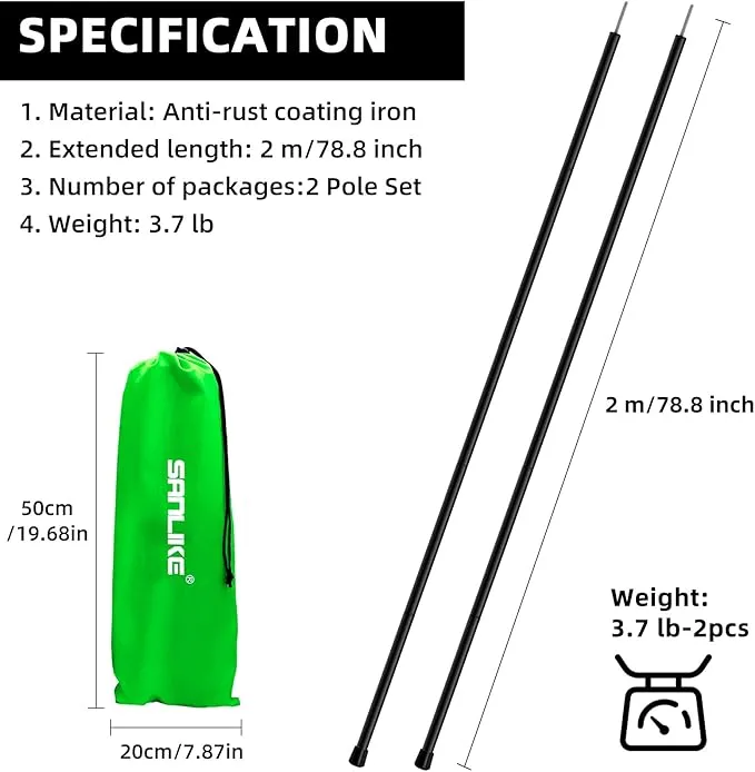 Tarp Poles Adjustable Heavy Duty 78.8 in Camping Tent Poles for Tarp Portable Telescoping Tent Poles for Awnings Canopy Rain Fly Shelter Set of 2