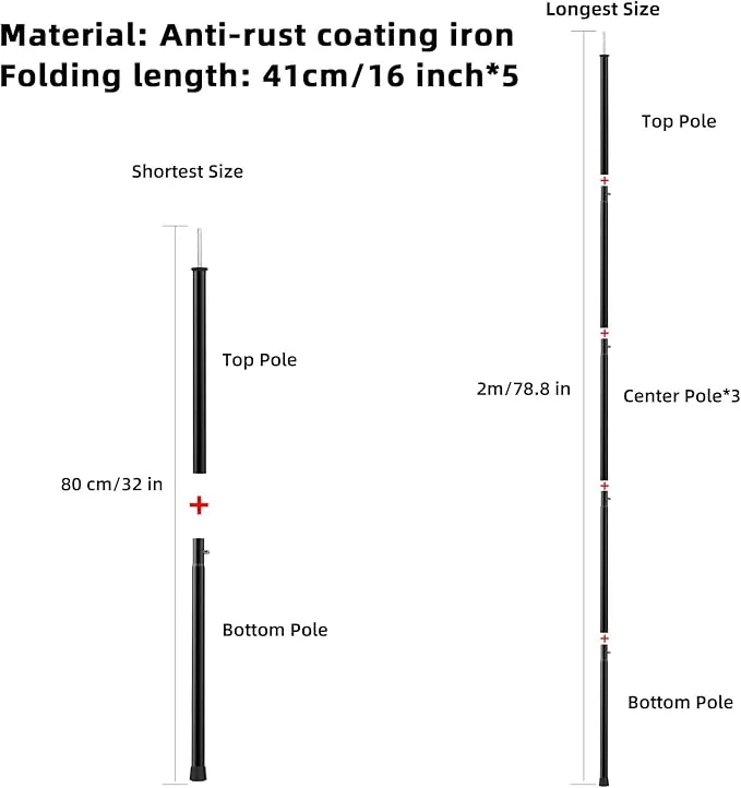 Tarp Poles Adjustable Heavy Duty 78.8 in Camping Tent Poles for Tarp Portable Telescoping Tent Poles for Awnings Canopy Rain Fly Shelter Set of 2
