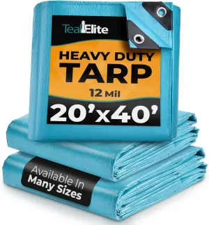 Tarps Heavy Duty Waterproof 20x40-12 mil Thick Camping Tent - Blue Tarp 20x40 UV Resistant, Rip & Tear Proof with Metal Grommets – Multipurpose Use for Camping, Tent, Boat, RV, Car, & Pool Cover