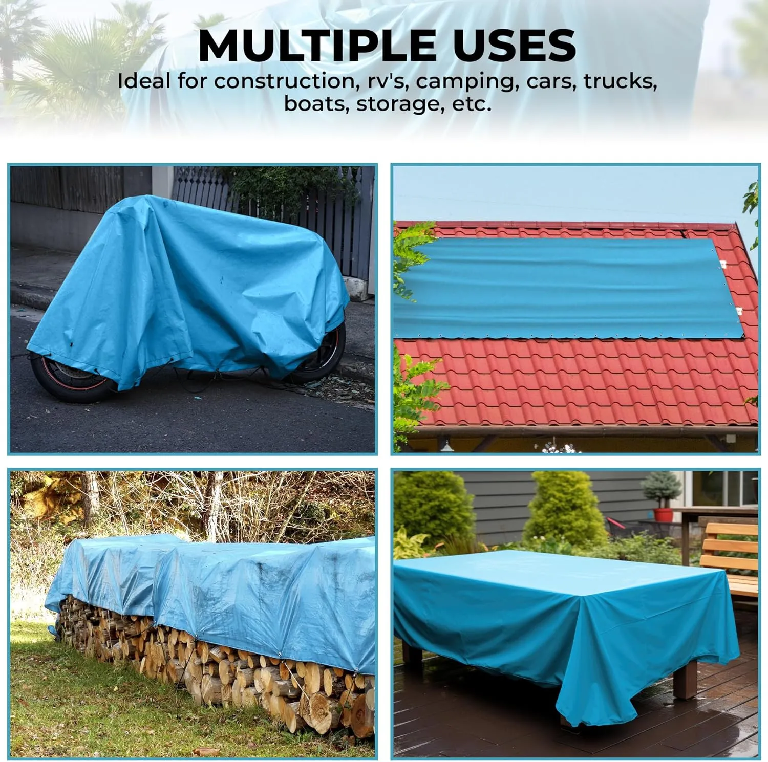 Tarps Heavy Duty Waterproof 20x40-12 mil Thick Camping Tent - Blue Tarp 20x40 UV Resistant, Rip & Tear Proof with Metal Grommets – Multipurpose Use for Camping, Tent, Boat, RV, Car, & Pool Cover