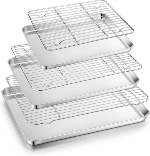 TeamFar Baking Sheet with Cooling Rack Set (3 Pans   3 Racks), Stainless Steel Cookie Sheet Cooking/Baking, Healthy & Dishwasher Safe, Sturdy & Long Lasting