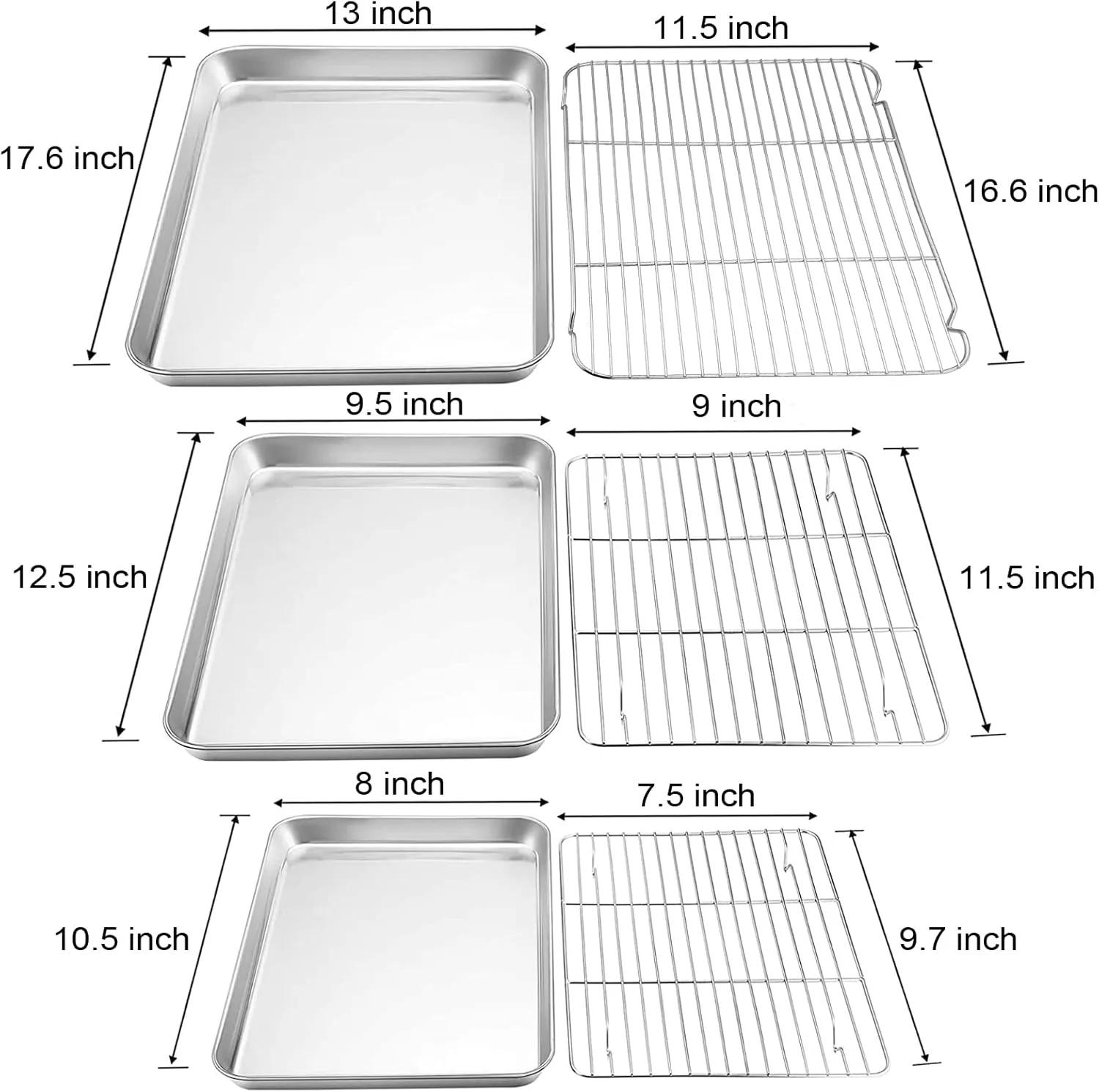 TeamFar Baking Sheet with Cooling Rack Set (3 Pans   3 Racks), Stainless Steel Cookie Sheet Cooking/Baking, Healthy & Dishwasher Safe, Sturdy & Long Lasting