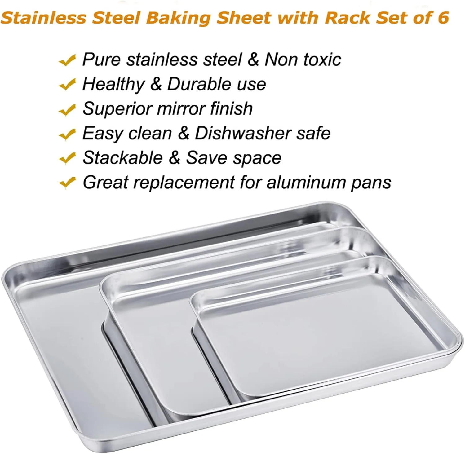 TeamFar Baking Sheet with Cooling Rack Set (3 Pans   3 Racks), Stainless Steel Cookie Sheet Cooking/Baking, Healthy & Dishwasher Safe, Sturdy & Long Lasting