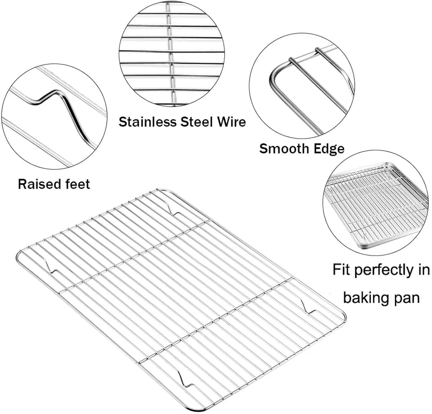 TeamFar Baking Sheet with Rack Set, Stainless Steel Cookie Sheet Baking Pans with Cooling Rack, Non Toxic & Healthy, Rust Free & Heavy Duty, Mirror Finish & Easy Clean, Dishwasher Safe - 6 Pieces