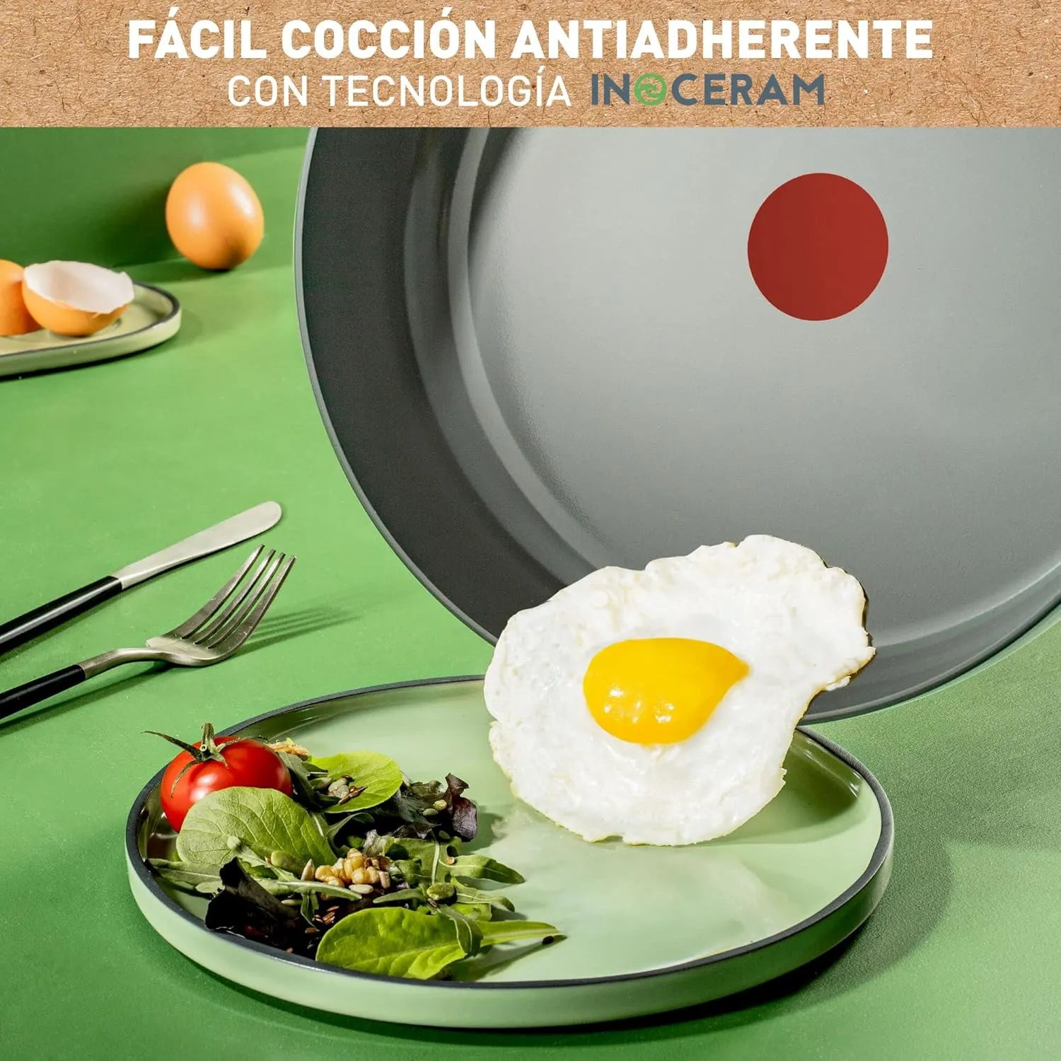 Tefal Renew On Set of 2 Frying Pans Grey 24/28 cm, Ceramic Non-Stick Coating, Induction, Thermo-Signal Cooking Indicator, Eco-Design, Healthy Cooking, Made in France C4279032