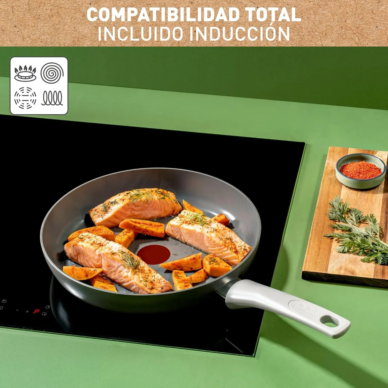 Tefal Renew On Set of 2 Frying Pans Grey 24/28 cm, Ceramic Non-Stick Coating, Induction, Thermo-Signal Cooking Indicator, Eco-Design, Healthy Cooking, Made in France C4279032
