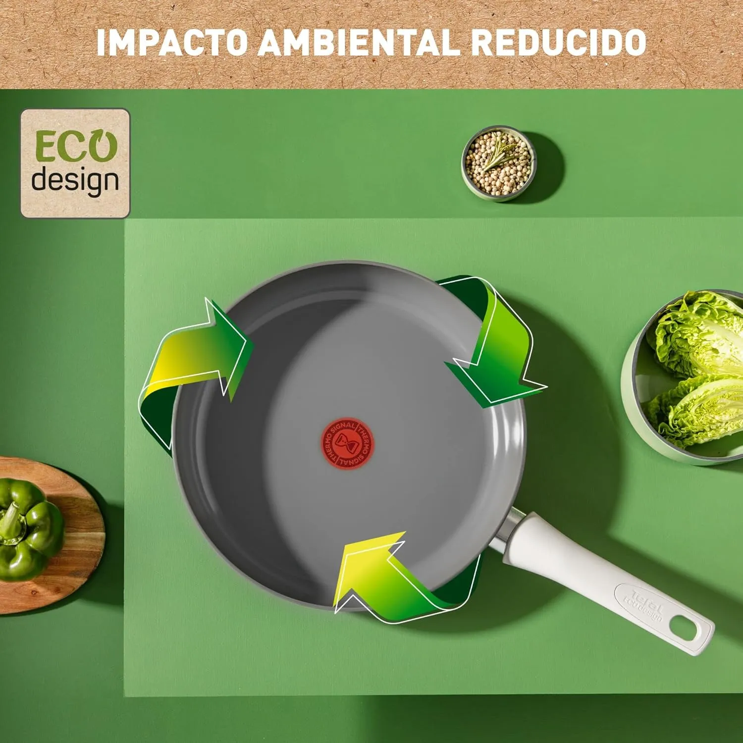 Tefal Renew On Set of 2 Frying Pans Grey 24/28 cm, Ceramic Non-Stick Coating, Induction, Thermo-Signal Cooking Indicator, Eco-Design, Healthy Cooking, Made in France C4279032