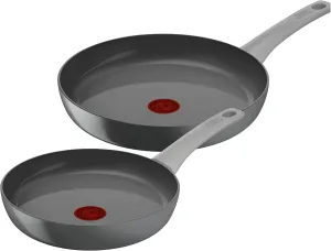 Tefal Renew On Set of 2 Frying Pans Grey 24/28 cm, Ceramic Non-Stick Coating, Induction, Thermo-Signal Cooking Indicator, Eco-Design, Healthy Cooking, Made in France C4279032