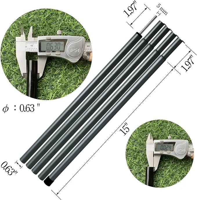 Tent Poles Adjustable Tarp Poles Steel Rods for Tarp Canopy Camping Replacement Set of 2  Pegs & Reflective Ropes