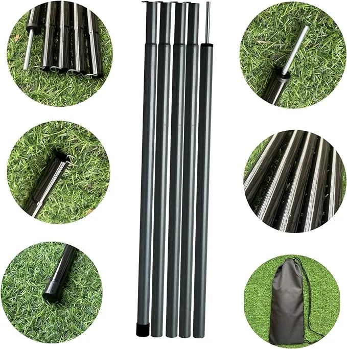 Tent Poles Adjustable Tarp Poles Steel Rods for Tarp Canopy Camping Replacement Set of 2  Pegs & Reflective Ropes