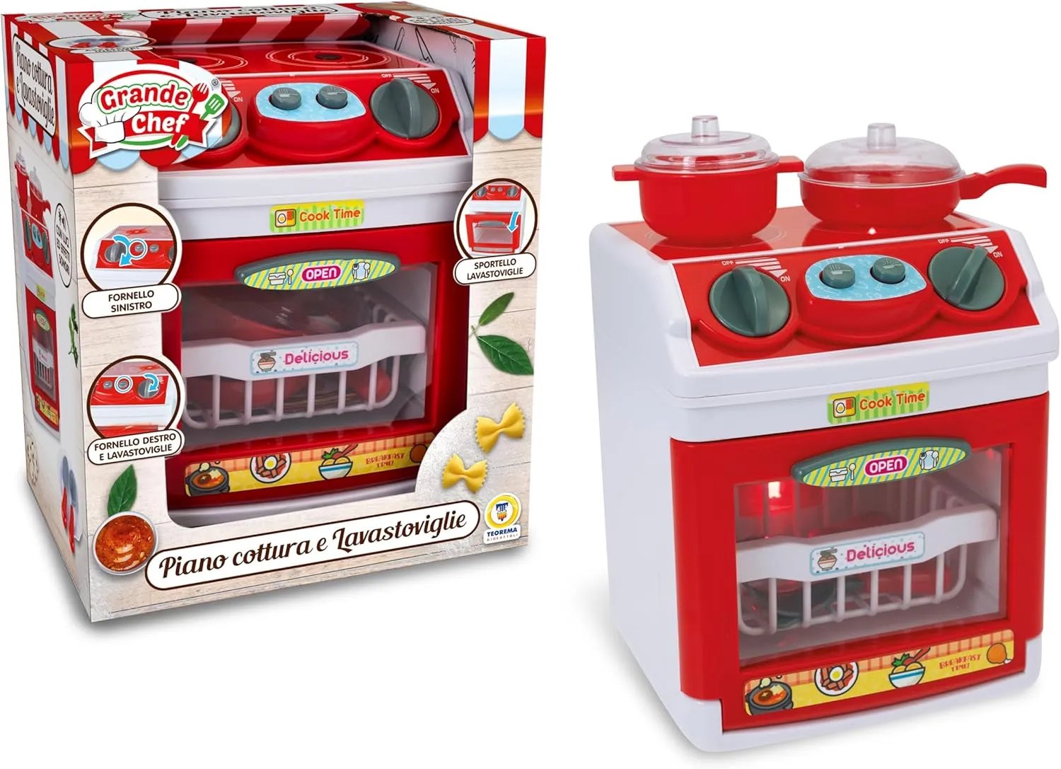 Teorema 2 in 1 Dishwasher and Stove Toy for Children with Light and Sound, Opening Door with Accessories, Batteries Included