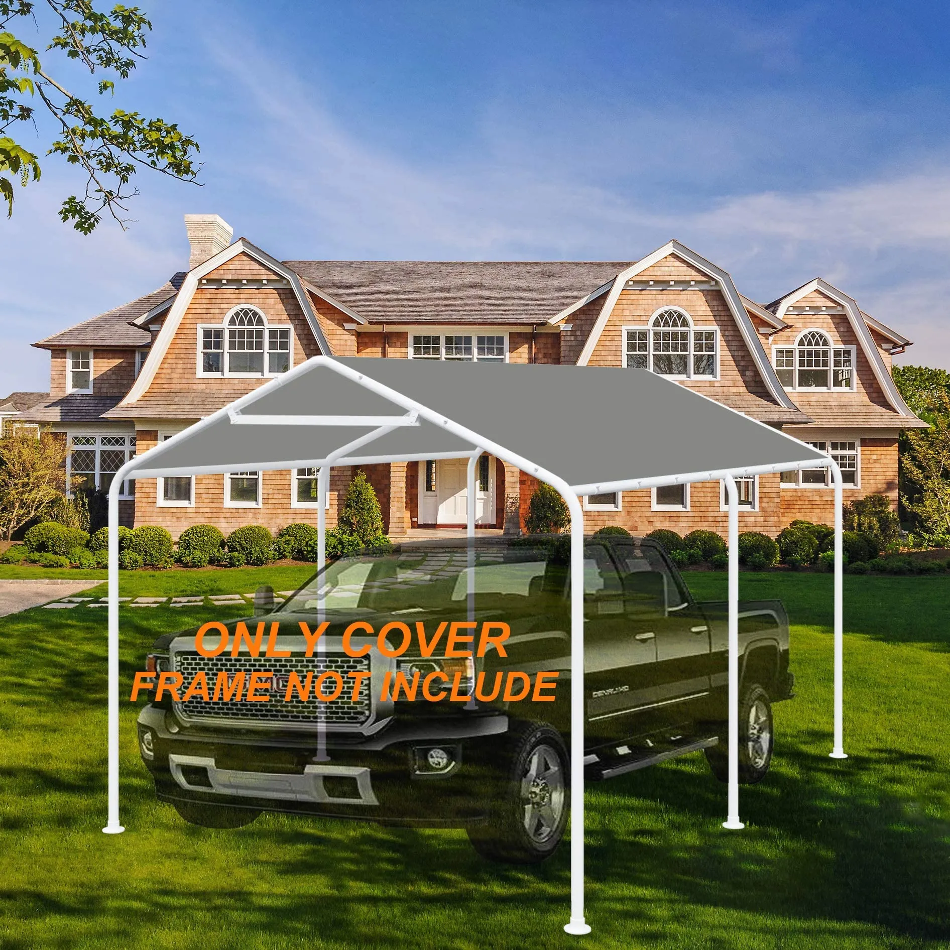 Thanaddo 10 x 20 Ft Carport Replacement Canopy Cover Garage Top Tent Shelter Tarp with Free 44 Ball Bungee Cords,Grey(Only Cover, Frame Not Include)