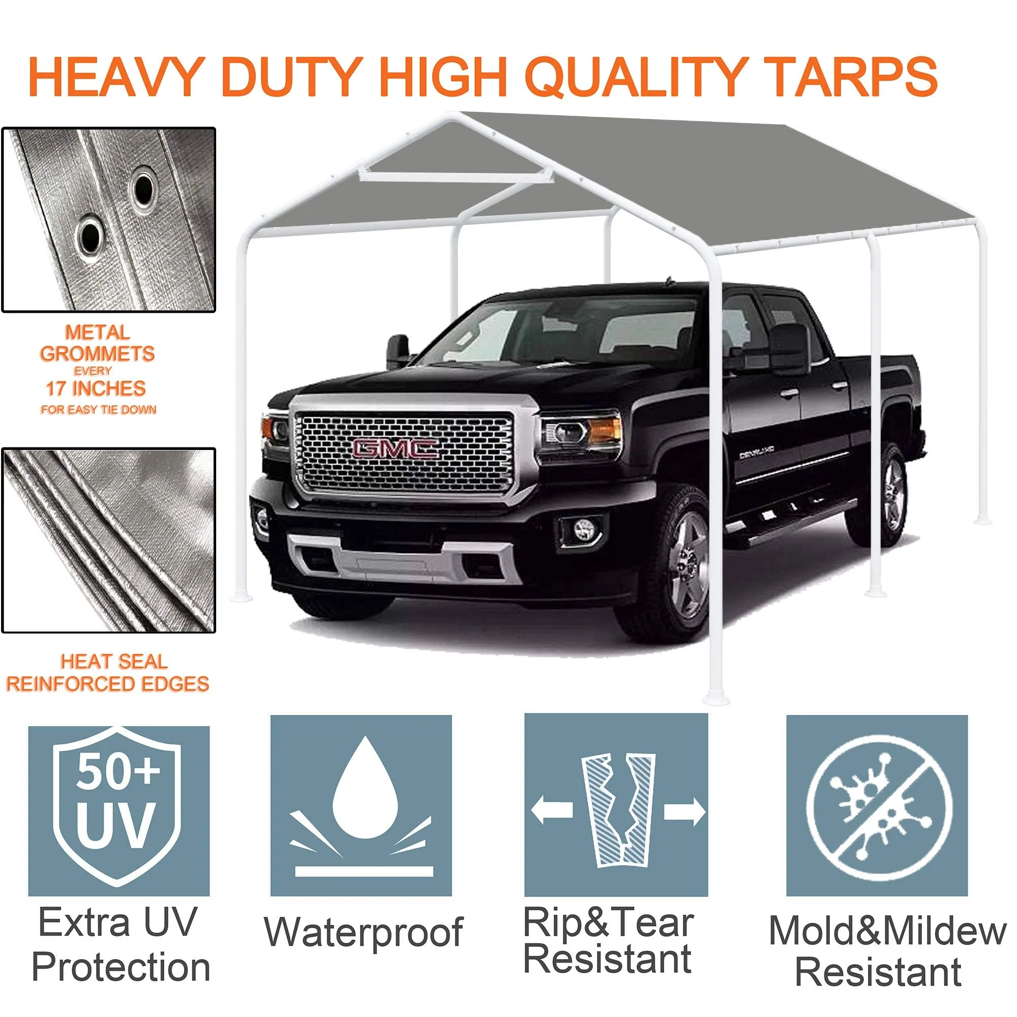 Thanaddo 10 x 20 Ft Carport Replacement Canopy Cover Garage Top Tent Shelter Tarp with Free 44 Ball Bungee Cords,Grey(Only Cover, Frame Not Include)