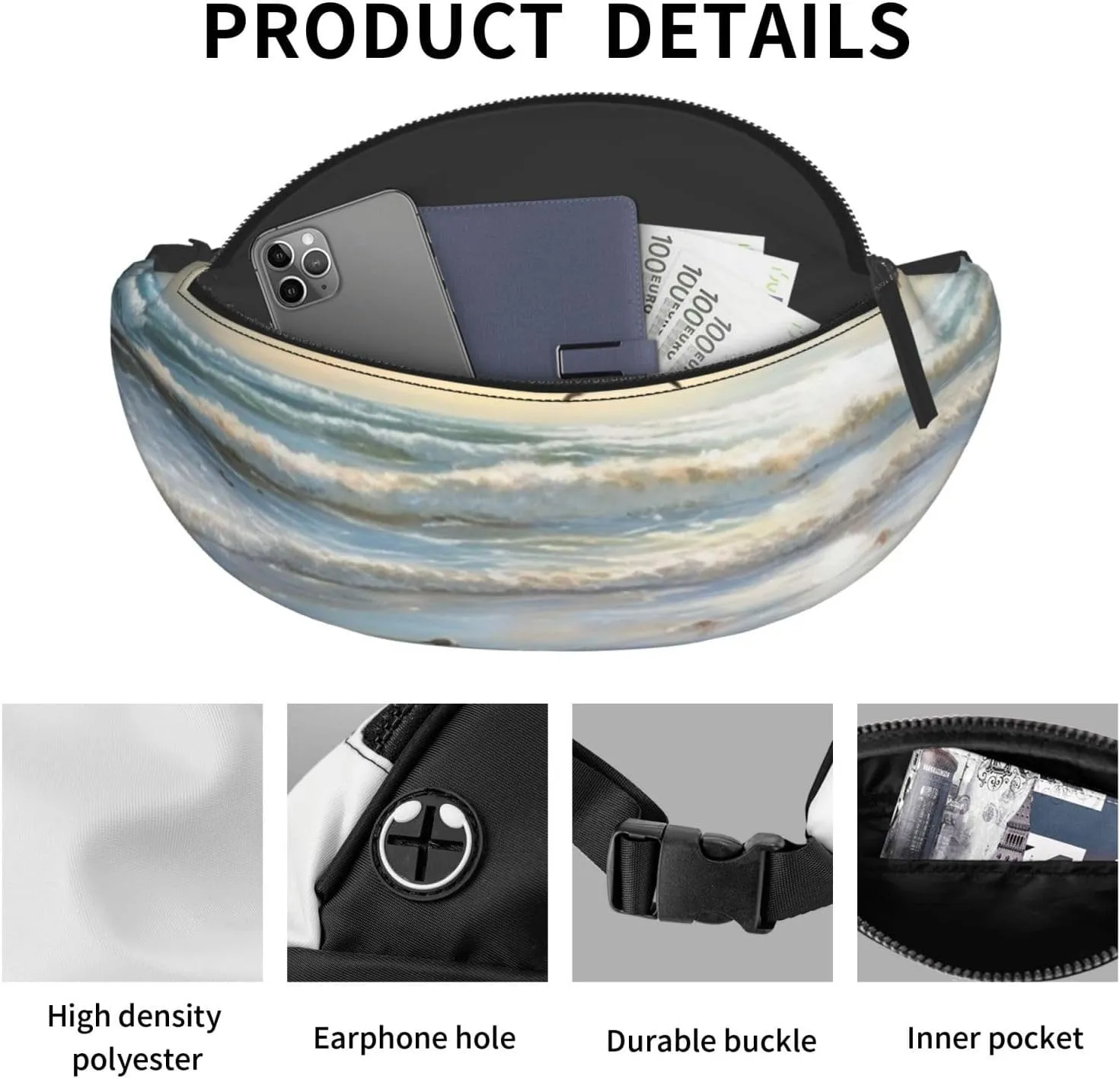 The Beach with Sea Birds Fanny Pack for Man Women Waist Bag Adjustable Belt Casual Chest Bag Bum Bags for Travel Sports Running Hiking Waist Packs