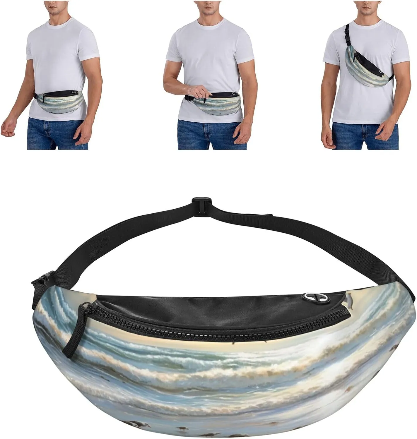 The Beach with Sea Birds Fanny Pack for Man Women Waist Bag Adjustable Belt Casual Chest Bag Bum Bags for Travel Sports Running Hiking Waist Packs
