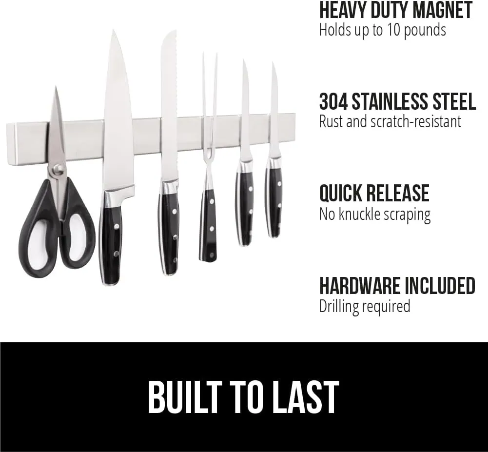 The Original GORILLA GRIP Stainless Steel Magnetic Knife Holder, 16 inch, Heavy Duty Magnet Strip for Knives, Wall or Refrigerator Mounted Bar, Easy Install Rack, Securely Store and Organize Kitchen