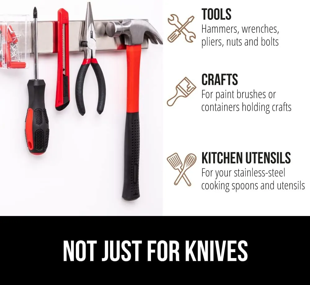 The Original GORILLA GRIP Stainless Steel Magnetic Knife Holder, 16 inch, Heavy Duty Magnet Strip for Knives, Wall or Refrigerator Mounted Bar, Easy Install Rack, Securely Store and Organize Kitchen