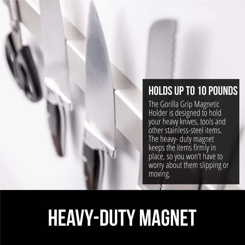 The Original GORILLA GRIP Stainless Steel Magnetic Knife Holder, 16 inch, Heavy Duty Magnet Strip for Knives, Wall or Refrigerator Mounted Bar, Easy Install Rack, Securely Store and Organize Kitchen