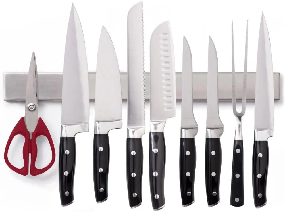 The Original GORILLA GRIP Stainless Steel Magnetic Knife Holder, 16 inch, Heavy Duty Magnet Strip for Knives, Wall or Refrigerator Mounted Bar, Easy Install Rack, Securely Store and Organize Kitchen