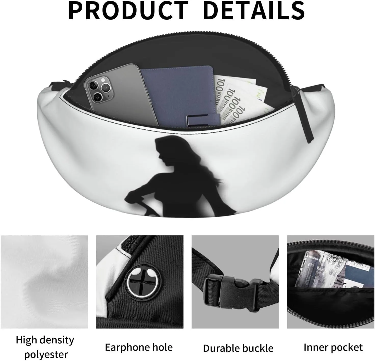 The Shadow of Woman Silhouette Fanny Pack for Man Women Waist Bag Adjustable Belt Casual Chest Bag Bum Bags for Travel Sports Running Hiking Waist Packs