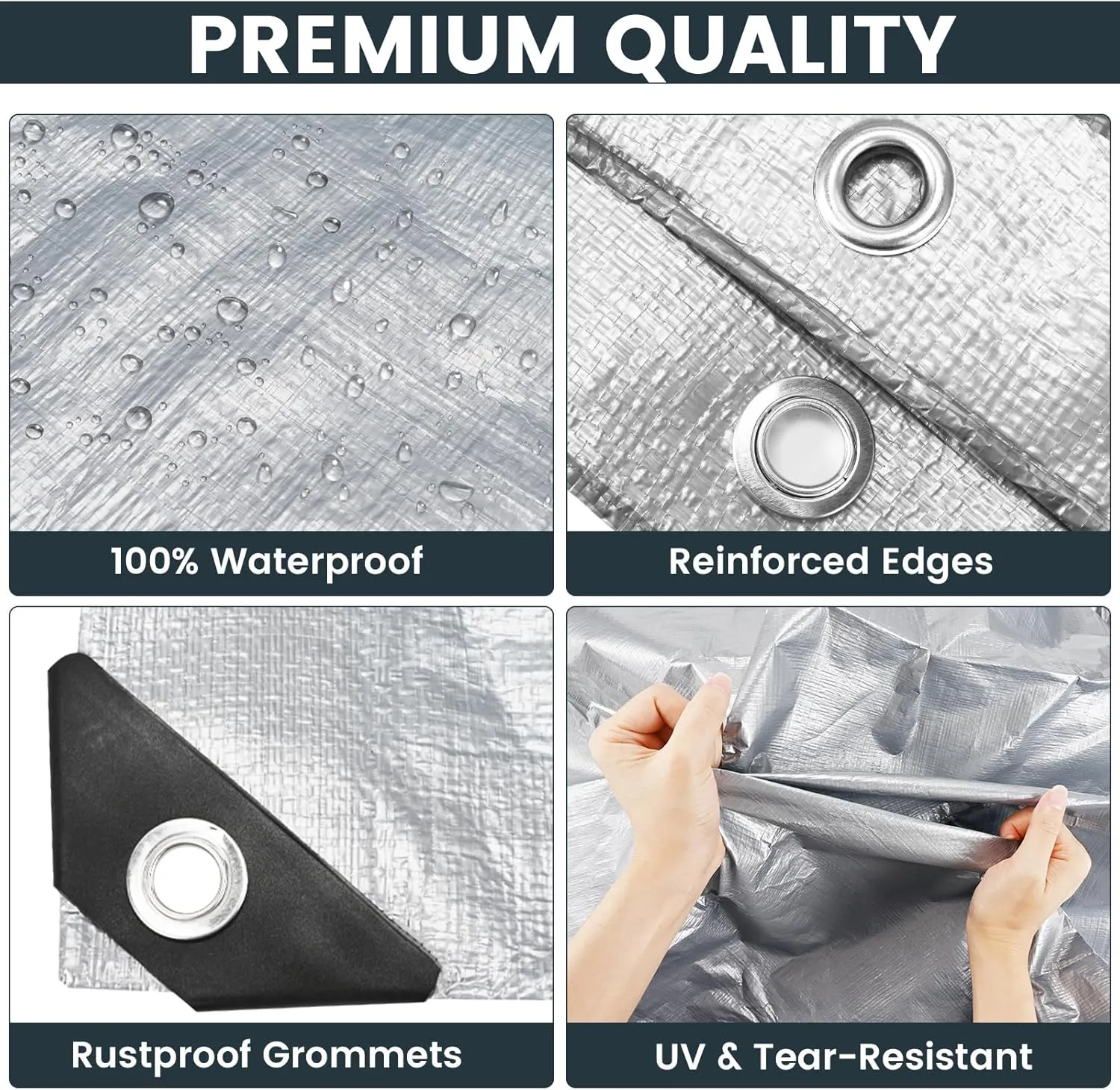 TICONN Heavy Duty Tarp Cover, Extra Thick Tarps Waterproof Tear and Rip Proof UV Resistant Tarpaulin with Reinforced Grommets and Edges (5.5 Mil, 12'x16')