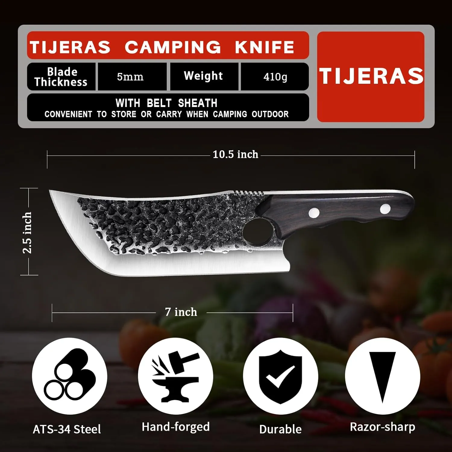 TIJERAS Butcher Knife Set, 3PCS Hand Forged Meat Cleaver, Serbian Chef Knife Set, Viking Knives with Sheaths, High Carbon Steel Meat Cutting Kitchen Knife Set for Kitchen Camping BBQ Gift Idea Men