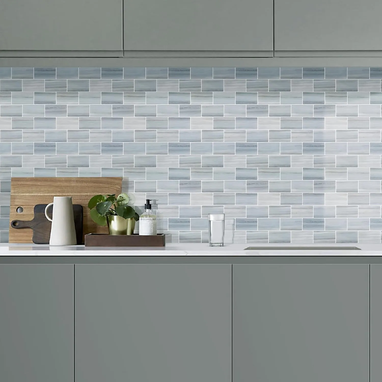 Tilingview 10PCS Peel and Stick Backsplash for Kitchen, Self-Adhesive Vinyl Gel Subway Tile, Wall Tile for Home Decoration (Blue Gray Subway)