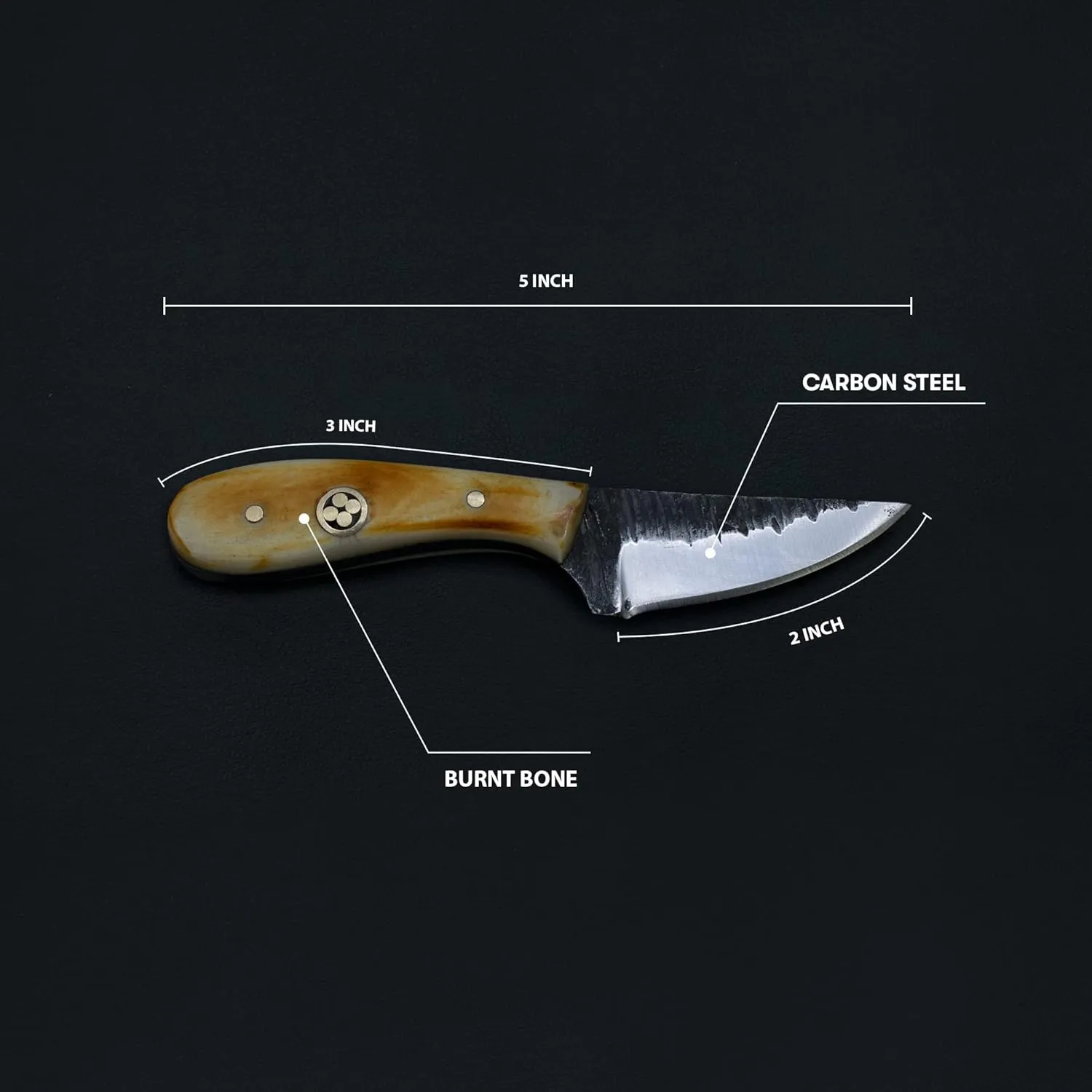 Titan International Knives Carbon 1080 Steel Skinning Utility Knife | Handmade Fixed Blade Color Coated & Hand Pounded | Burnt Bone Handle Perfect for Hunting and Outdoor Camping with Leather sheath
