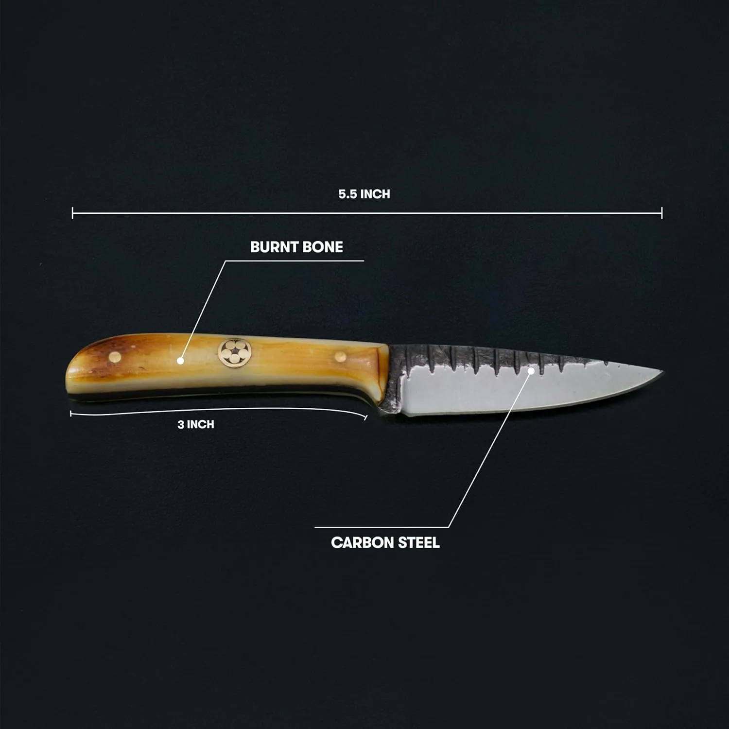 Titan International Knives Skinning Knife TC-30 Carbon 1080 Steel | Handmade Utility Neck Knife EDC | Fixed Blade Color Coated & Hand Pounded | Leather Sheath with Neck String