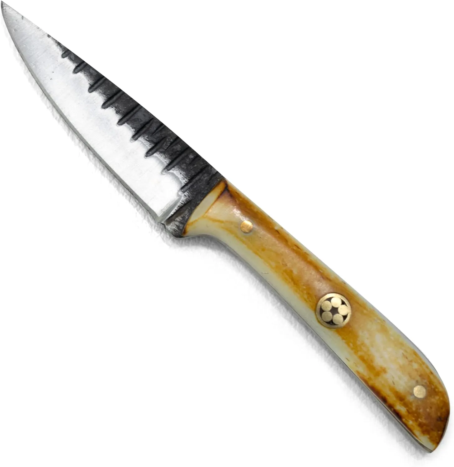 Titan International Knives Skinning Knife TC-30 Carbon 1080 Steel | Handmade Utility Neck Knife EDC | Fixed Blade Color Coated & Hand Pounded | Leather Sheath with Neck String