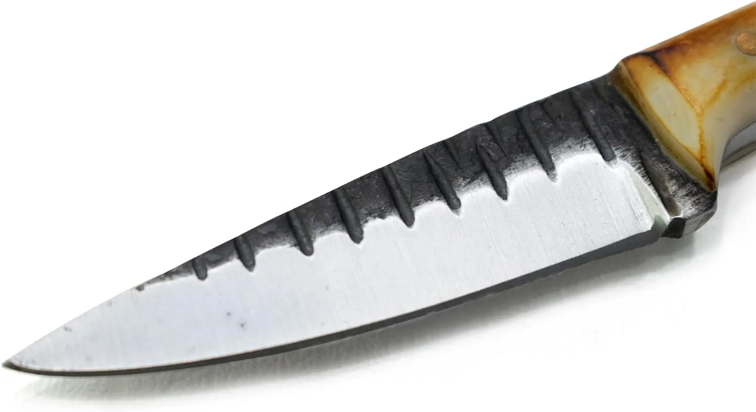 Titan International Knives Skinning Knife TC-30 Carbon 1080 Steel | Handmade Utility Neck Knife EDC | Fixed Blade Color Coated & Hand Pounded | Leather Sheath with Neck String