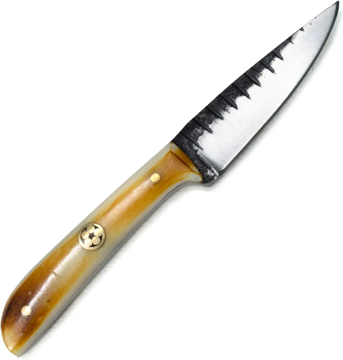 Titan International Knives Skinning Knife TC-30 Carbon 1080 Steel | Handmade Utility Neck Knife EDC | Fixed Blade Color Coated & Hand Pounded | Leather Sheath with Neck String