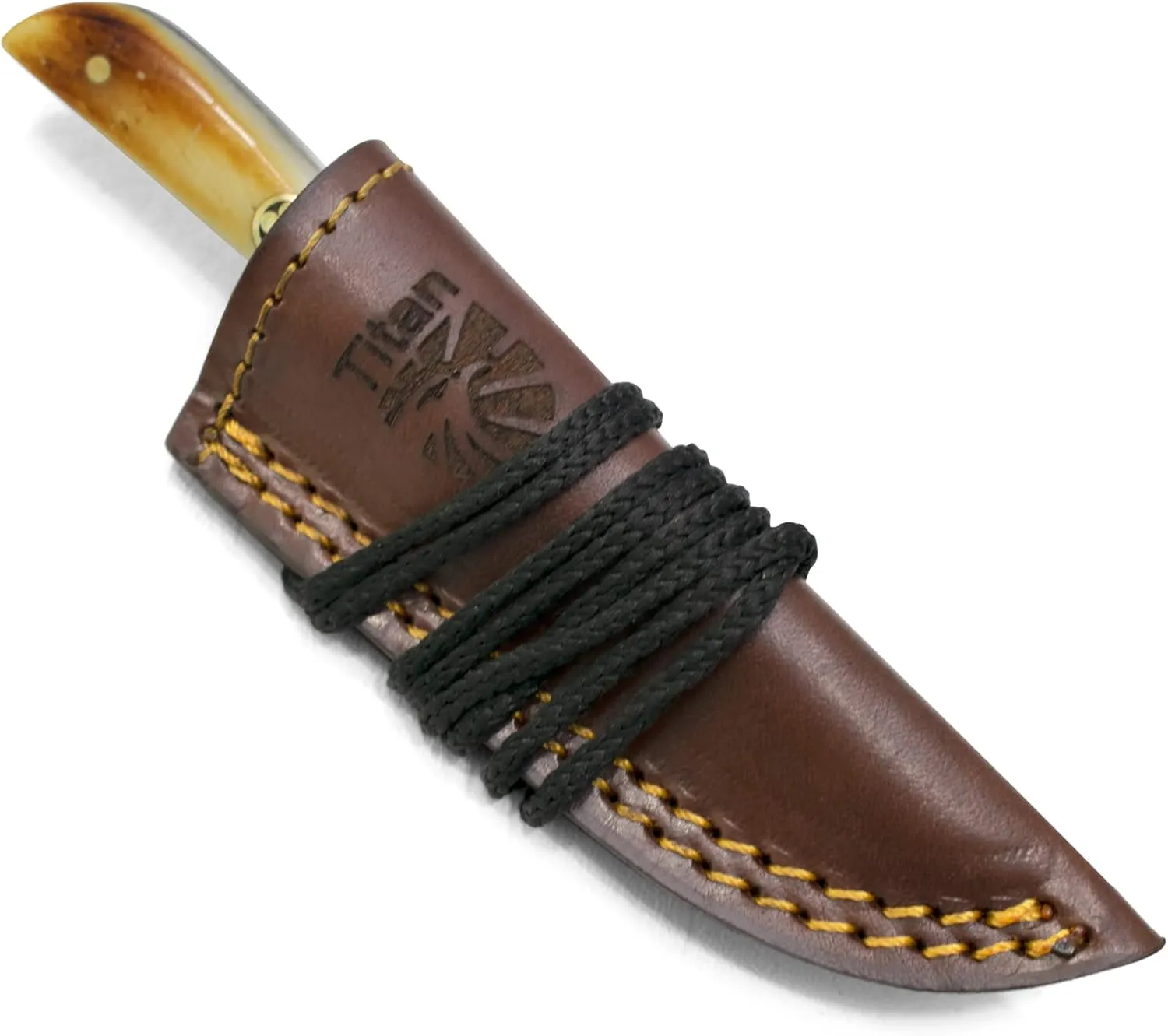 Titan International Knives Skinning Knife TC-30 Carbon 1080 Steel | Handmade Utility Neck Knife EDC | Fixed Blade Color Coated & Hand Pounded | Leather Sheath with Neck String